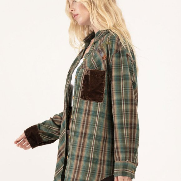 UO BDG Kit Patchwork Top Plaid Printed Tunic Shirt L - Picture 2 of 6